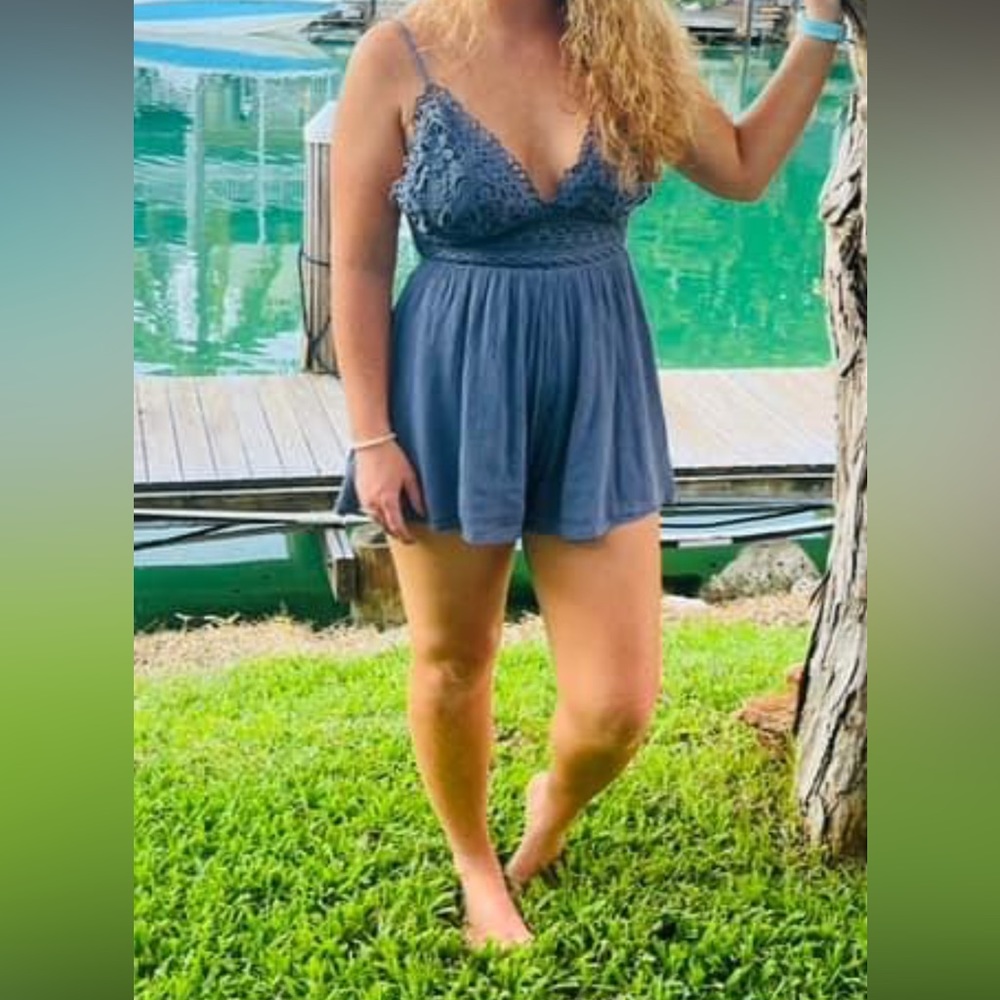 Blue lace romper